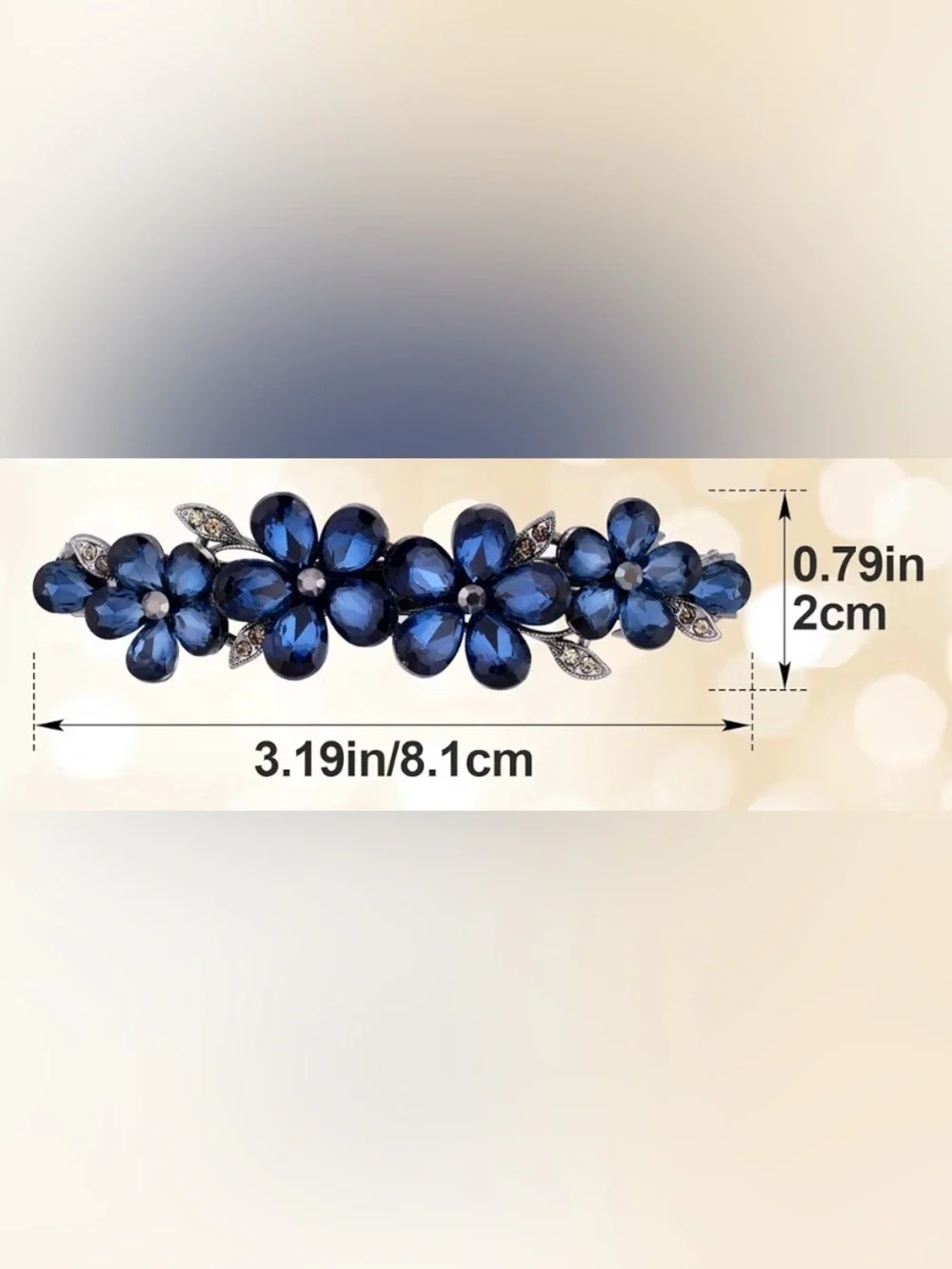 New Anthropologie Navy Floral Crystal Hair Barrette